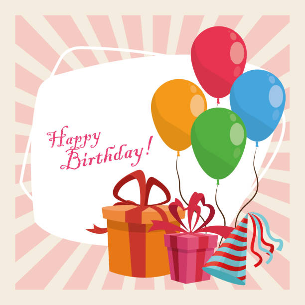 istock happy birthday celebration party gift boxes balloons hat 1199980269