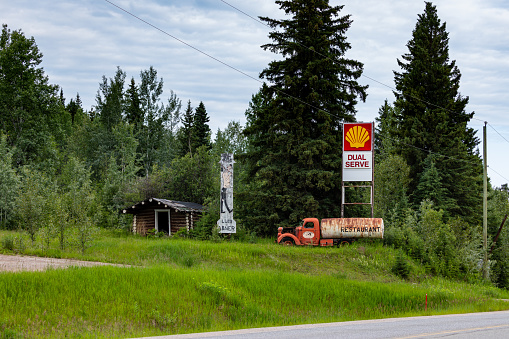 Dawson Creek, British Columbia, Canada - June 25, 2019: An abandoned fuel station along the alaska highway in canada