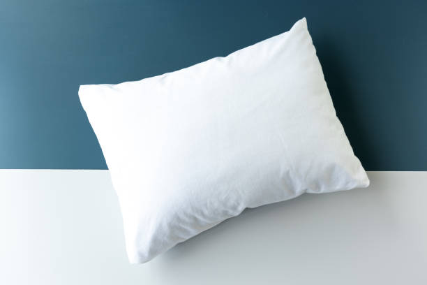 istock Blank White Minimalist, Modern Pillowcase Mockup - Blue & Grey Background - empty pillow mockup 1199983098