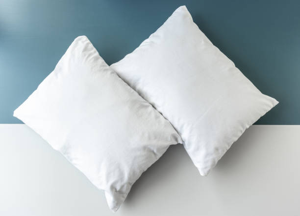 istock Blank White Minimalist, Modern Twin Pillowcase Mockup - Blue & Grey Background - empty double pillow mockup 1199983647