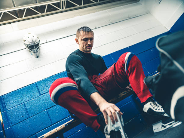istock Pro Hockey goalie after the training 1199987789