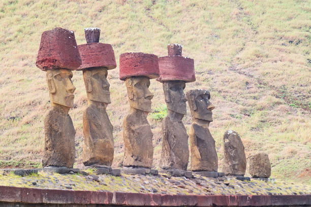 istock Several moai with red stone headress on Easter Island 1199989794