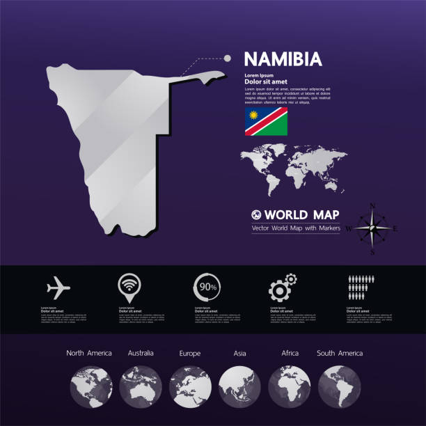 ilustrações, clipart, desenhos animados e ícones de ilustração gráfica do vetor do elemento do mapa de namíbia. - map namibia vector travel locations