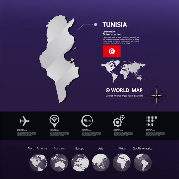 ilustrações de stock, clip art, desenhos animados e ícones de tunisia map graphic element vector illustration. - australia tunisia