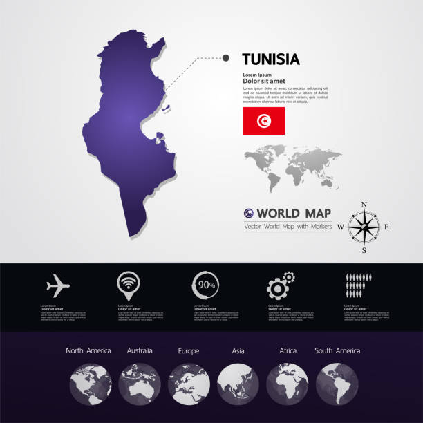 ilustrações de stock, clip art, desenhos animados e ícones de tunisia map graphic element vector illustration. - australia tunisia