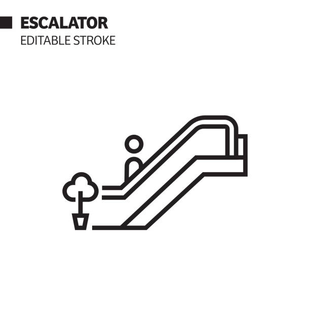 rolltreppe linie symbol, umriss vektor symbol illustration. pixel perfekt, editierbarer strich. - escalator staircase steps moving up stock-grafiken, -clipart, -cartoons und -symbole