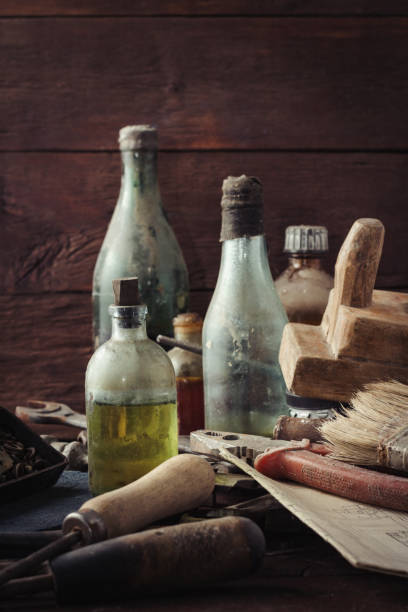 istock Vintage old tool on the old wooden table. Father's Day Concept 1199992192