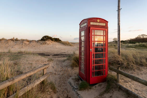 Red telephone box on the beach, Studland, Dorset, United Kingdom