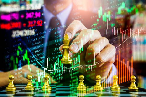 istock Chess game on chess board on stock market or forex trading graph chart for financial investment concept. Economy trends for digital business marketing strategy analysis. Abstract finance background. 1200006548