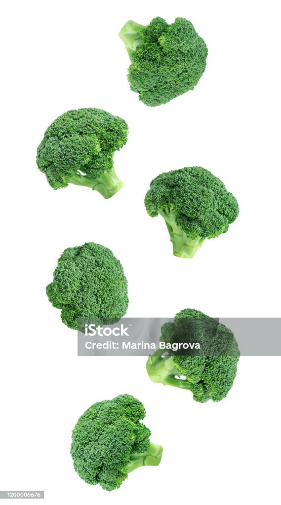 Flying Broccoli Falling Broccoli Isolated On A White Background Flying Vegetables For ...