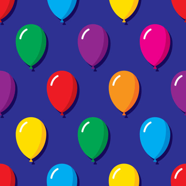 Balloons Pattern Flat 1 Vector illustration of multi-colored balloons in a repeating pattern against a blue background. water balloon stock illustrations