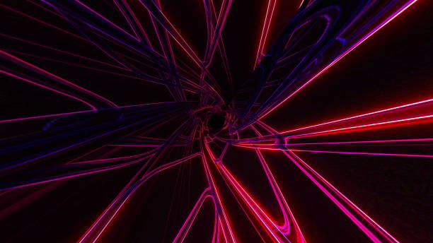 istock Futuristic abstract digital tunnel with curved lines, computer generated. 3D render of technology background 1200025180