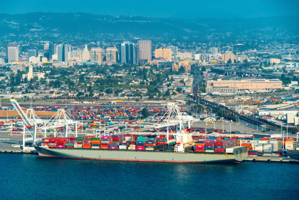 istock Cargo ship fills loads up on shipping containers 1200026290