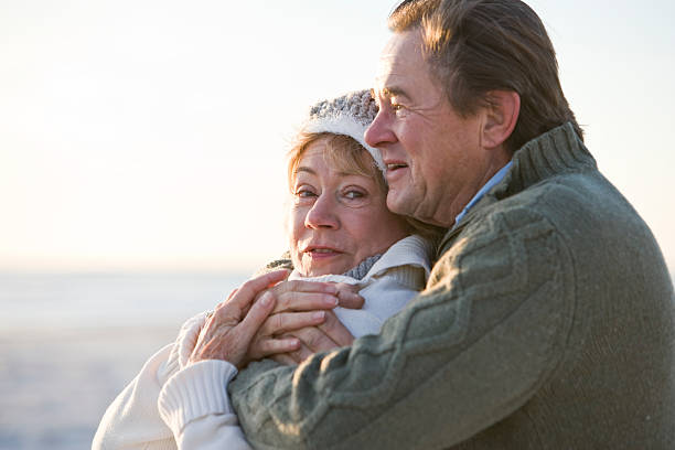 istock Close up of affectionate senior couple hugging 120002662