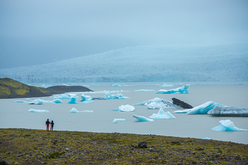 Picture of icebergs on Fjallsarlon glacier lagoon in Iceland, The Fjallsarlon glacial is a large glacial lake in southeast Iceland, on the edge of Vatnajokull National Park