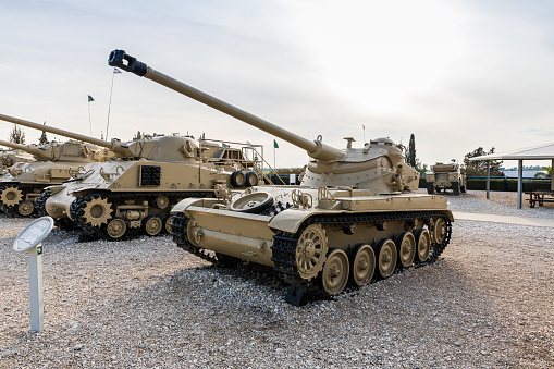 Latrun, Israel, January 14, 2020 : AMX 13 tank is on the Memorial Site near the Armored Corps Museum in Latrun, Israel