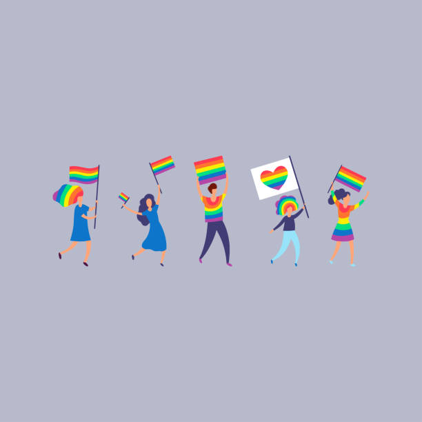 ÐÑÐ½Ð¾Ð²Ð½ÑÐµ RGB Group of LGBT activists in pride parade. Vector illustration in flat style honor illustrations stock illustrations