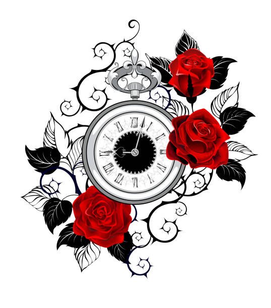 赤いバラの輪郭時計 - rose white background red bouquet点のイラスト素材／クリップアート素材／マンガ素材／アイコン素材