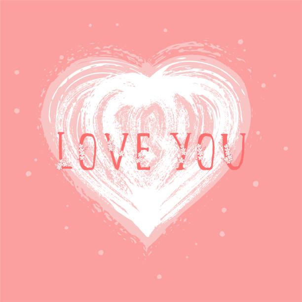 손으로 그린 텍스트와 벡터 일러스트는 핑크 배경에 당신을 사랑하고 그런지 마음. - valentines day brush stroke twig heart shape stock illustrations