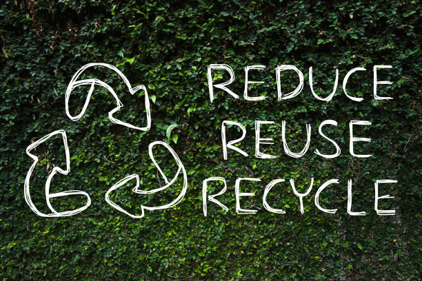 ハンドドローイングリサイジング - 再利用 - 緑の自然の背景を持つシンボルをリサイクルします。 - reuseable ストックフォトと画像