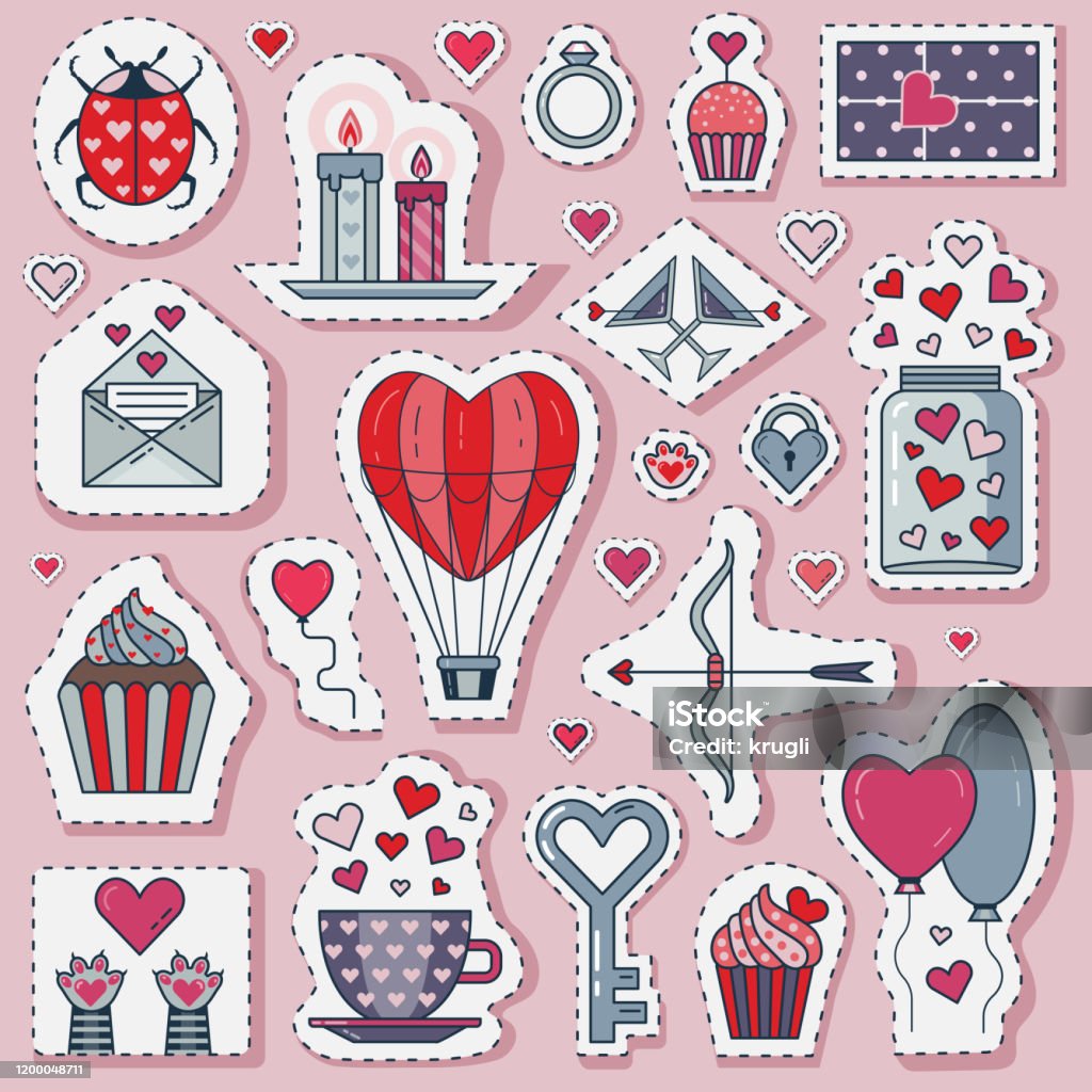 Valentine Day Or Romantic Date Love Stickers Stock Illustration ...