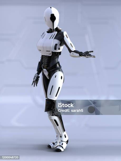 3d Rendering Of A Female Android Robot Posing Stock Photo - Download Image Now - Arm, Artificial, Artificial Intelligence