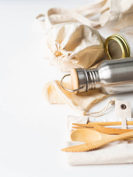 istock Zero waste travel set from various reusable items on white background. 1200048908