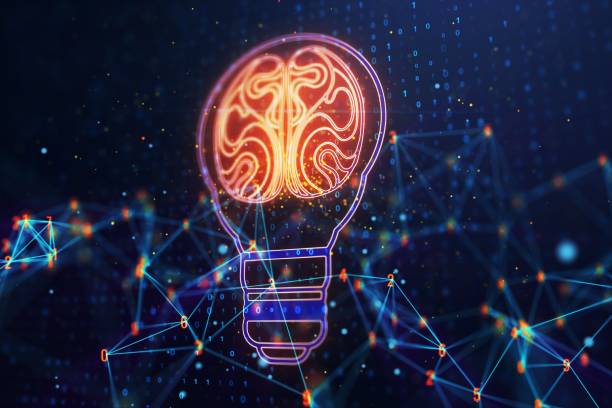 light bulb symbol with brain, idea and solution concept. 3d rendering - light bulb business wisdom abstract imagens e fotografias de stock