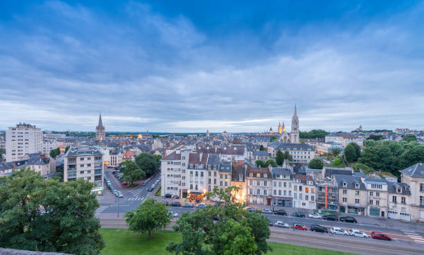 Caen, France. Aerial cityscape at dusk Caen, France. Aerial cityscape at dusk. caen photos stock pictures, royalty-free photos & images