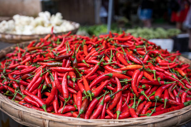 istock Red Chillies on sale a wicker bowl 1200050837