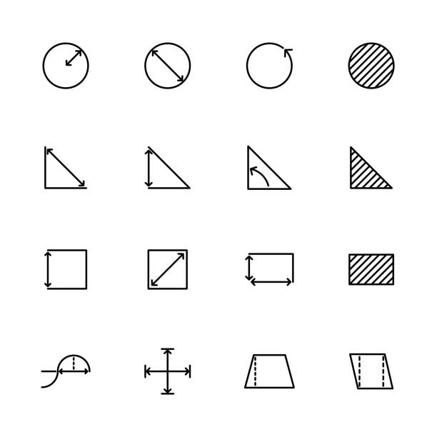 Line icon set basic mathematical measurement or metering Line icon set basic mathematical measurement or metering. Editable stroke vector, isolated at white background perimeter formula stock illustrations