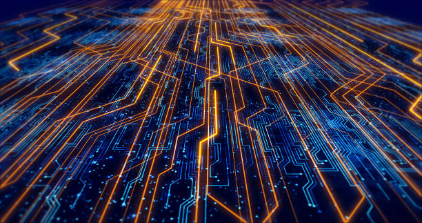 istock Futuristic Circuit Board Abstract Illustration Render With Bokeh Effects 1200052424