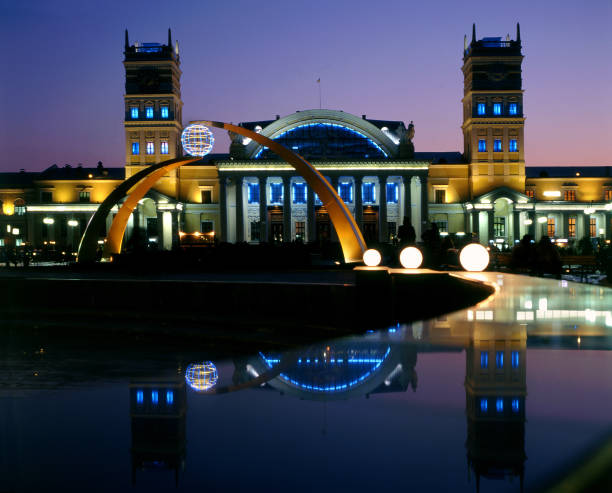istock Illuminated Kharkov (Kharkiv) railway station 1200053588