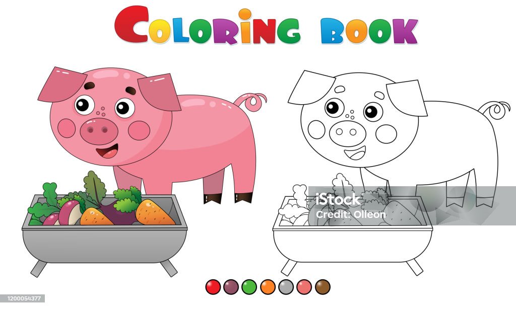 Ilustración de Coloreando La Página Esquema De Cerdo De Dibujos Animados O  Cerdos Con Alimentos Animales De Granja Libro Para Colorear Para Niños y  más Vectores Libres de Derechos de Página de