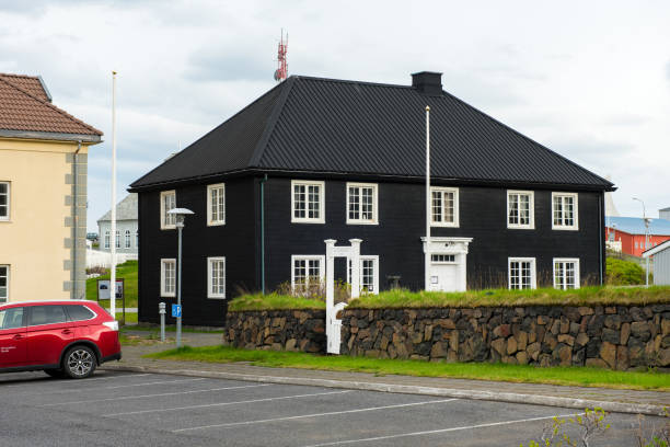STYKKISHOLMUR, ICELAND - MAY 19, 2019:  Stykkisholmur is a harbor town situated in the western part of Iceland and is visited every summer by crowd of tourists
