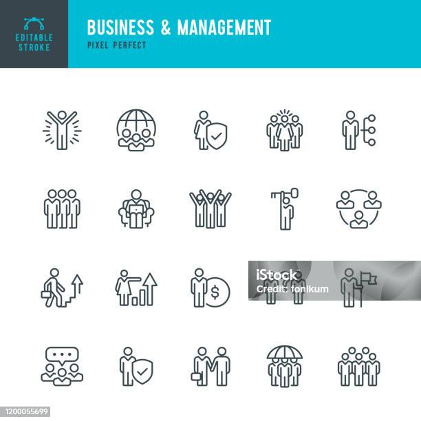 Business Management Thin Line Vector Icon Set Pixel Perfect Editable Stroke The Set Contains Icons People Teamwork Partnership Presentation Leadership Growth Manager Stock Illustration - Download Image Now