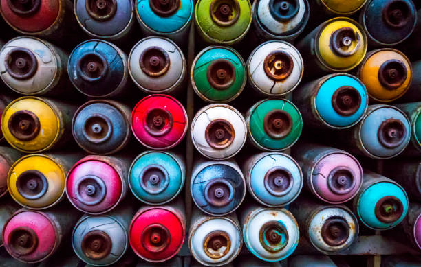 istock Set of old color paint cans 1200055984