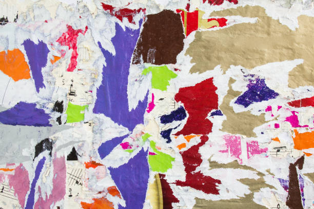 istock Torn crumpled pieces of paper posters texture background. 1200056766
