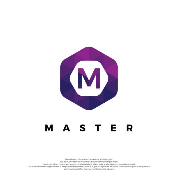 m письмо логотип иллюстрация на полигональный стиль - letter m typescript sign design element stock illustrations