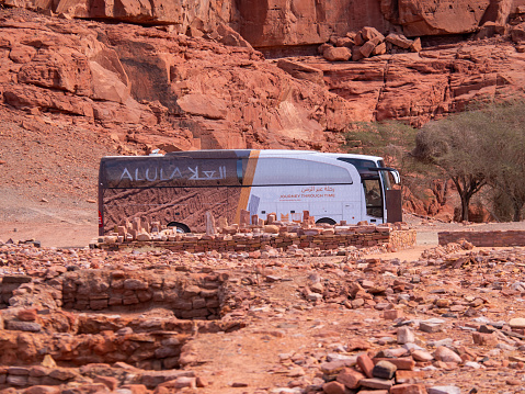 Al Ula, January 3, 2020. The ancient Lion tombs of Dedan are located in the oasis of Al Ula in western Saudi Arabia.