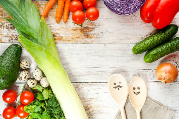istock Fresh vegetables on wooden table 1200066810