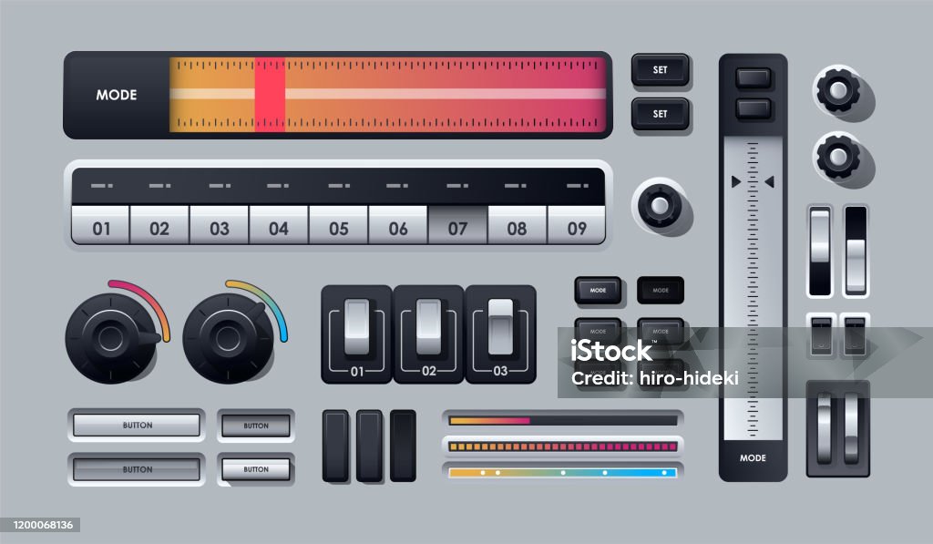 User Interface Elements Set Of Realistic Web Buttons Modern Ui Elements ...
