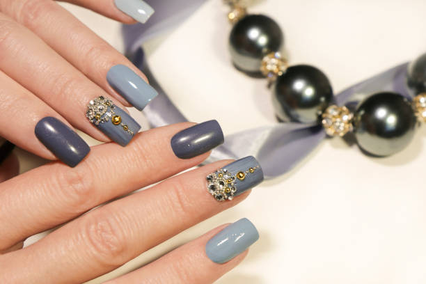 istock Fashionable grey blue manicure 1200068182