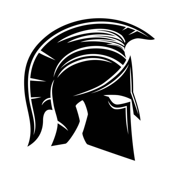 schwarzer spartanischer helm. - griechisches tattoo stock-grafiken, -clipart, -cartoons und -symbole