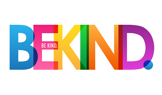 BE KIND. rainbow-colored vector typography banner