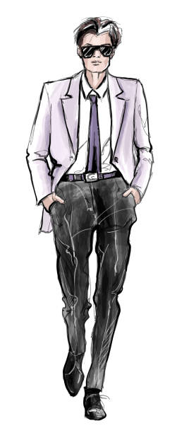 Male model walking Male model walking.- vector illustration (Ideal for printing on fabric or paper, poster or wallpaper, house decoration) haute couture stock illustrations
