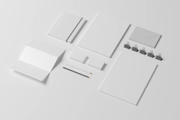 istock Blank identity stationery set isolated on white. Mockup concept for graphic designers presentations and portfolios. 3d render. 1200081115