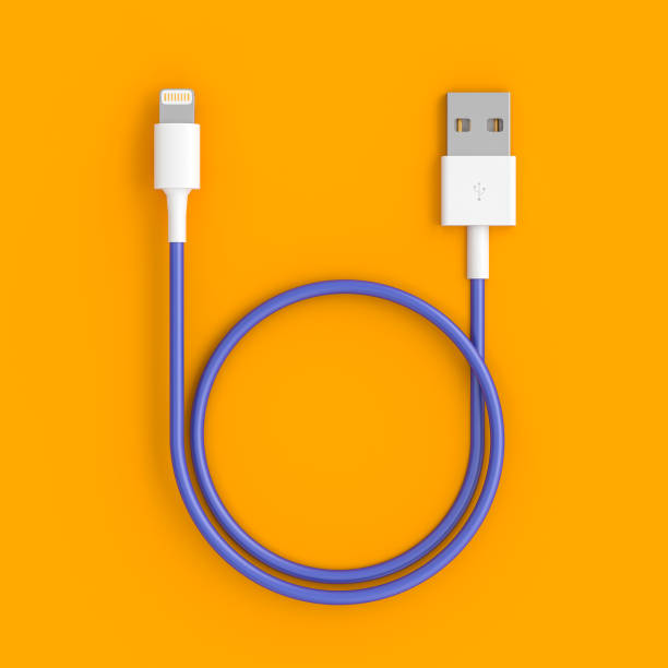 istock Directly Above Shot Of Usb Cable On Yellow Background 1200081996