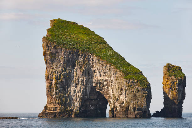 istock Faroe islands coastline cliffs stacks landscape in Vagar island. 1200084160