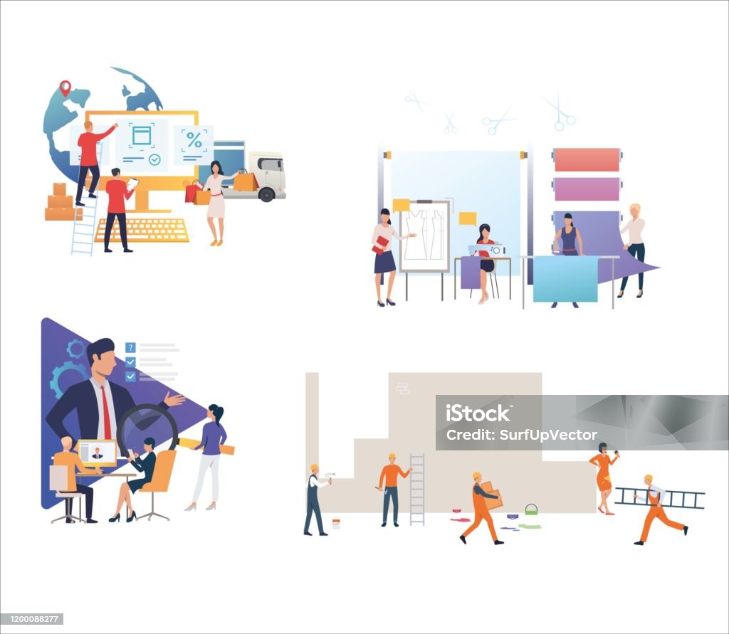 Set Of People Executing Professional Tasks Stock Illustration ...